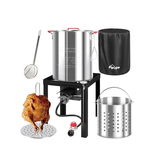 36 Qt. Outdoor Fryer - Turkey Fryer - Seafood Boil Pot, Cover & Skimmer included - 50,000BTU Propane Burner, Aluminum Deep Fryer Pot with Basket, Crab, Seafood & Crawfish Boiler