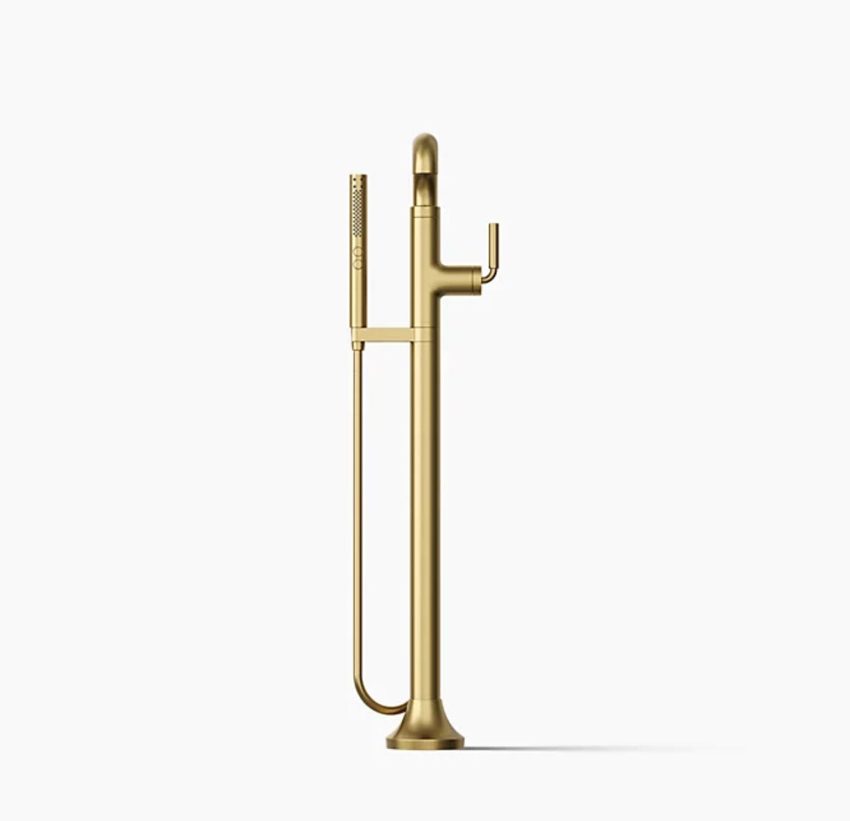 Floor Mount Bath Filler Trim with Handshower Vibrant Brushed Moderne Brass