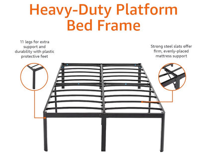 Heavy Duty Non-Slip Sturdy Bed Frame with Steel Slats, No Box Spring Needed, Noise Free, Easy Assembly, 18 Inch Height, Full (Black) (New in Box)