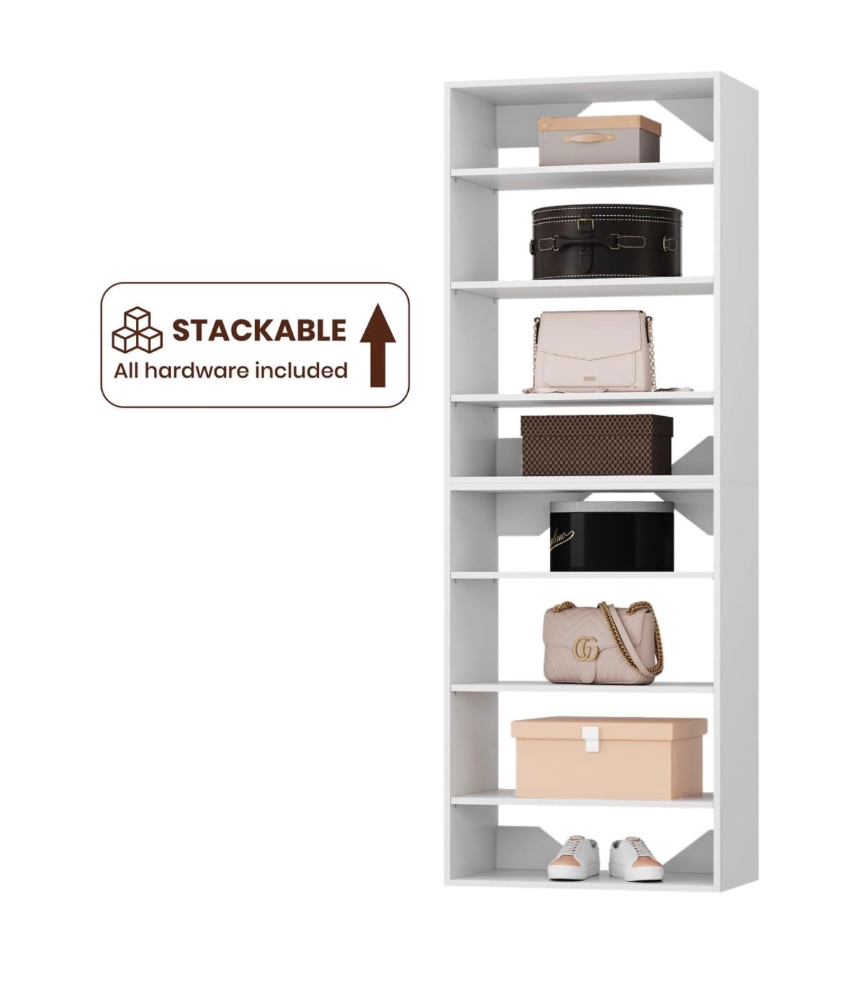 Roomtec 19.5 Inch Shelf Short Tower Closet Unit, Modular Closet System with Shelf, Wardrobe Organizer for Bedroom or Walk-in Closet, Wall Mounted, Customizable Clothes Storage Unit (White) (New in Box)