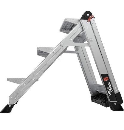 Little Giant Jumbo Step 3-Step Foldable 2.2 Ft. Aluminum Stool Foldable Aluminum Step Stool, Extra-Wide Stair Like Treads, Rotating Handrail, Tool Tray, 375 lbs. Weight Capacity (New in Box)