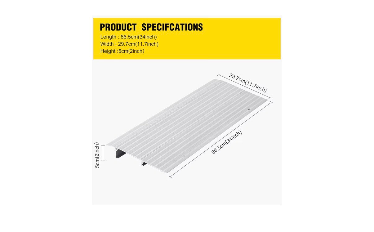 Door Threshold Ramp 2 Inch Rise Door Ramp Aluminum Entry Ramp or Doorway Rated 800 Ibs Load Compacity for Wheelchair, Scooters, Powerchair, or Walkers