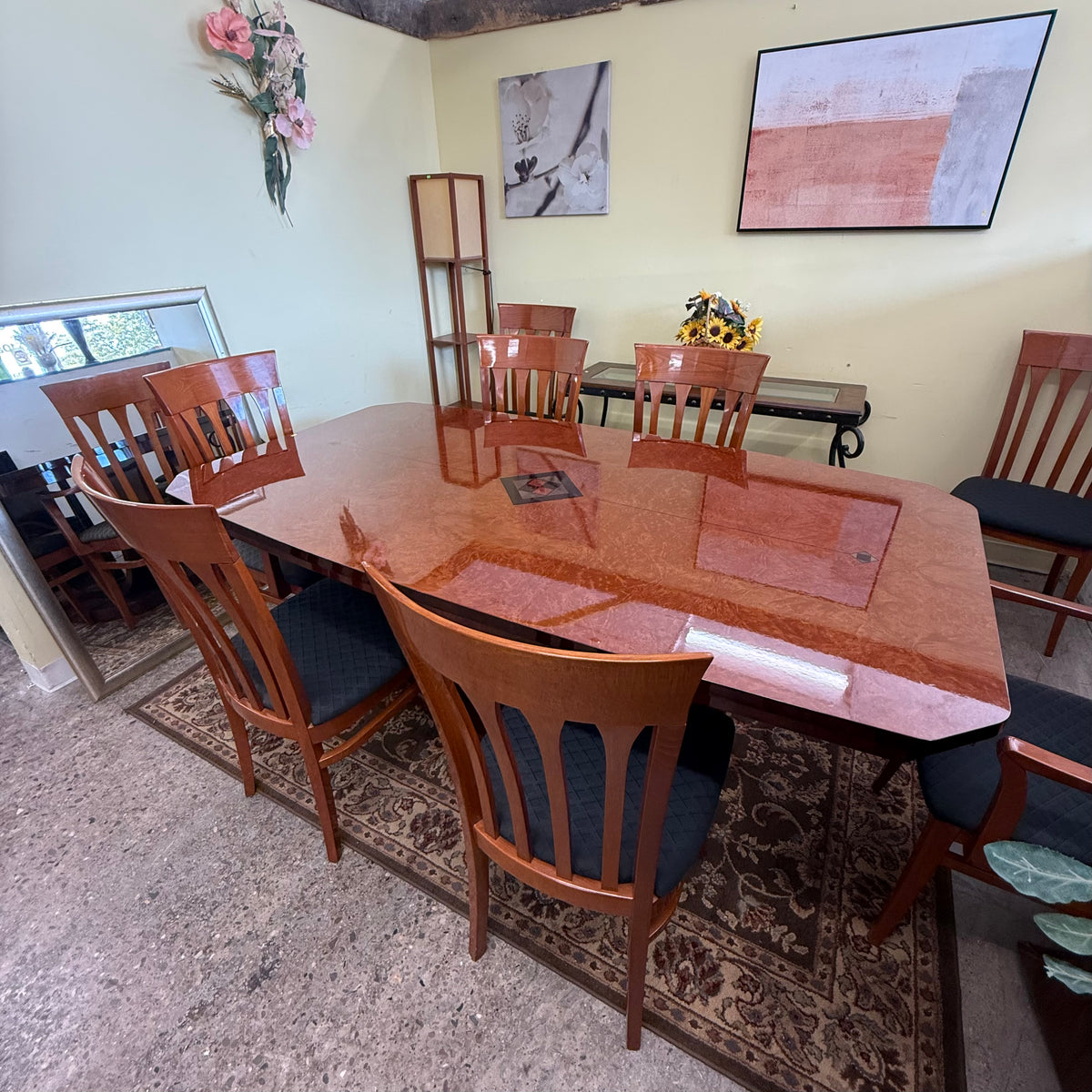 Lacquered Dining Table with 8 Chairs Made in Italy (Good; Used Condition)