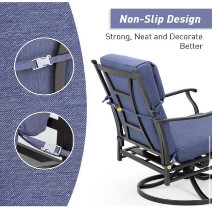21.6 Inch X 24.2 Inch Outdoor High Back Chair Cushion with Adjustable Buckles and Ties In Dark Blue (4 Pack)