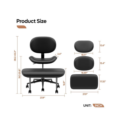 Pinmoco Upgraded Cross Legged Office Chair with Wheels, ADHD Chair for Adults, Wider Height Adjustable Backrest and Seat, Meditation Chair, Ergonomic & Yoga Office Chair (PU Leather Black) (New in Box)