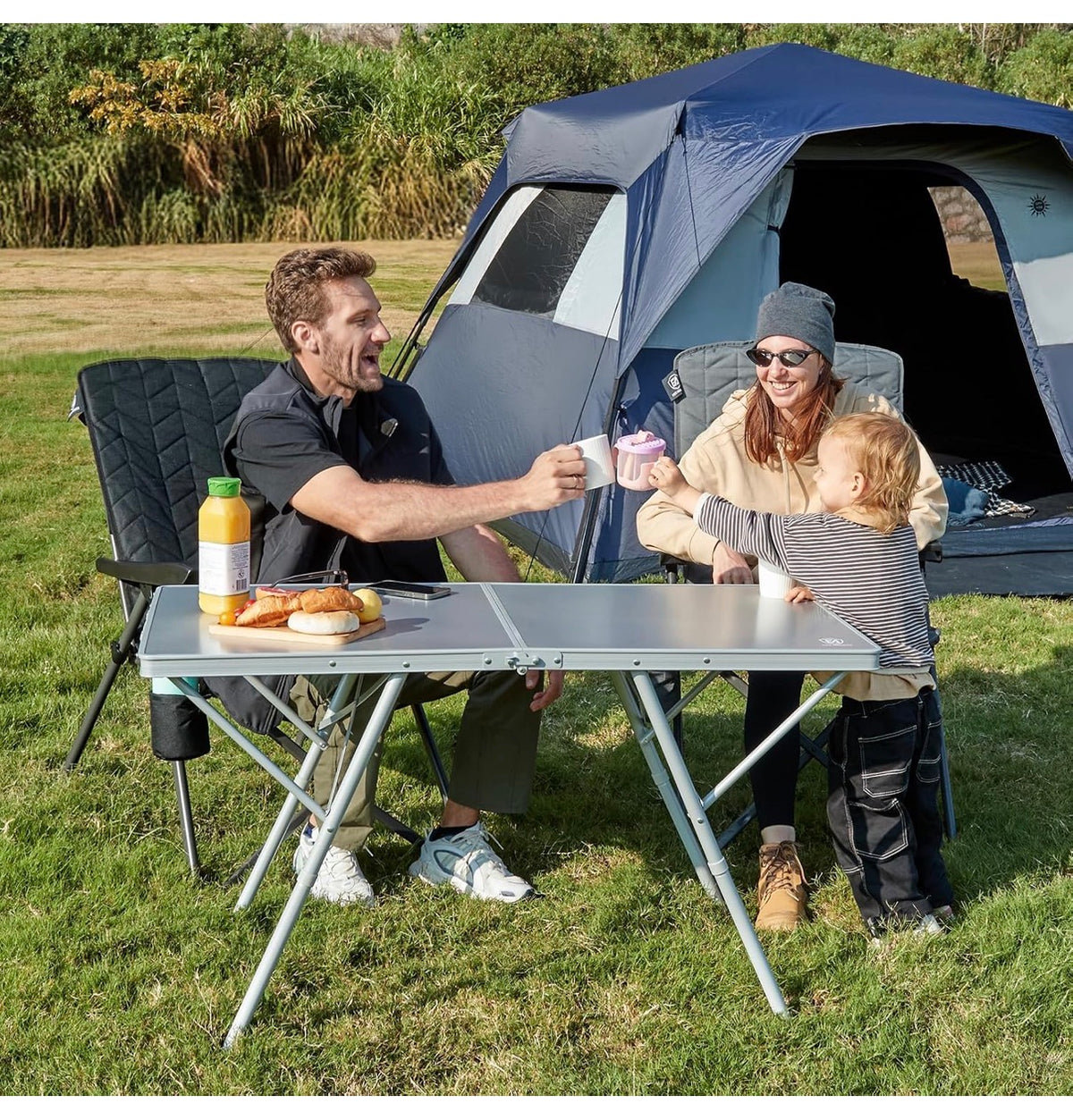 Ever Advanced Large Camping Table for 4-6 Person, Portable Folding Aluminum Table with Carrying Handle, Suitable for BBQ, Picnic, Camping and Indoor Use, Support up to 130lbs Silver (New in Box)
