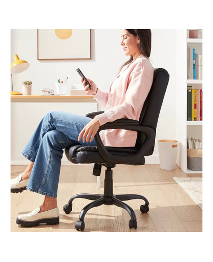 Amazon Basics Classic Puresoft PU Padded Mid-Back Office Desk Chair with Armrests, Easy Assembly, Sturdy Metal Base, Wheels, 275lbs Support, 26 Inches Depth X 23.75 Inch Width X 42 Inch Height (Black) (New in Box: Needs to be Assembled)