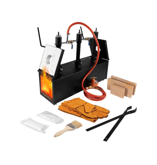Propane Gas Forge, Triple Burner 2700H Blacksmithing Forge Large Capacity Forge, Square Propane Burner Forge with V-Bit Tongs & Leather Welding Gloves for Farrier, Knife and Tool Making (New in Box)
