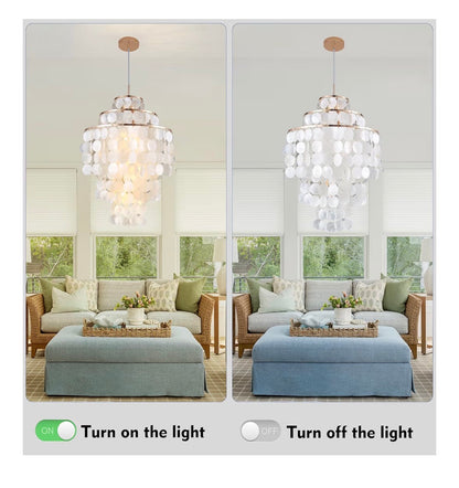 Capiz Shell Chandelier 18 Inch Gold Coastal Chandelier Light Fixture with 4 Lights Capiz Seashell Pendant for living Room Foyer, Kitchen Island Entryway, Dining Room Bedroom, LED Bulb Included (New in Box)