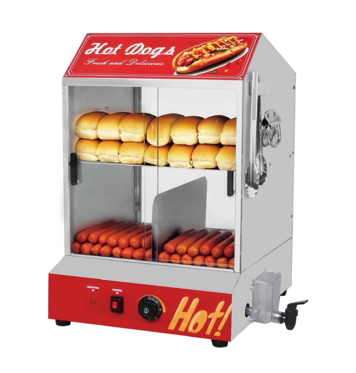 Hot Dog Steamer Machine, 31.7 QT/30L, 2 Tier Electric Hot Dog Steamer with Bun Warmer, Adjustable Temperature, Hot Dog Hut Steamer with Visible Glass Sliding Door, 175 Hot Dogs & 40 Buns Capacity (New in Box)