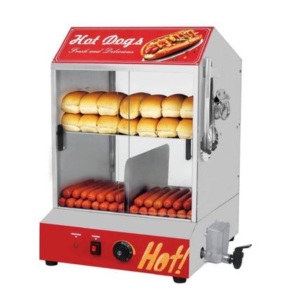 Hot Dog Steamer Machine, 31.7 QT/30L, 2 Tier Electric Hot Dog Steamer with Bun Warmer, Adjustable Temperature, Hot Dog Hut Steamer with Visible Glass Sliding Door, 175 Hot Dogs & 40 Buns Capacity (New in Box)