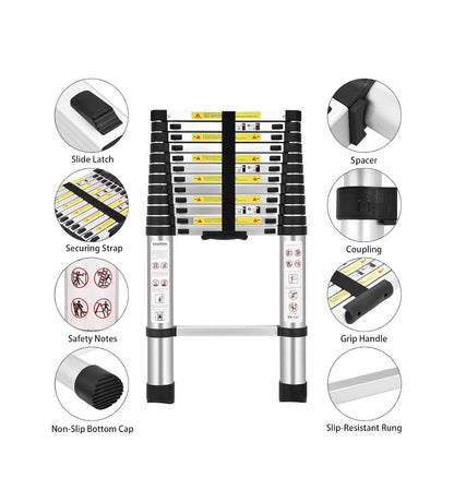 Telescoping Ladders, EN131 Standards Aluminum Extension Ladder Multi-Purpose Collapsible Ladder for RV or Outdoor Work 12.5Ft./3.8M (New in Box)