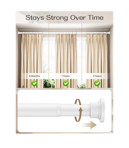 Heavy Duty Tension Curtain Rod 42 Inch to 76 Inch Anti-Slip Spring Loaded Curtain Rods No Drilling, Apartment Renter Friendly Tension Rod for Windows, Bathroom, Closet & Door (White) (New in Box)