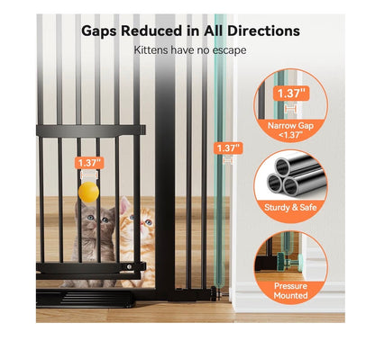 Comomy 55.1 Inch Extra Tall Pet Gate for Cats, 29.5-43 Inches Extra Wide Cate Gate with Adjustable Cat Door, Pressure Mounted Easy Walk Through Pet Gate with Door for Stairs, Doorways, Kitchen (Black) (New in Box)