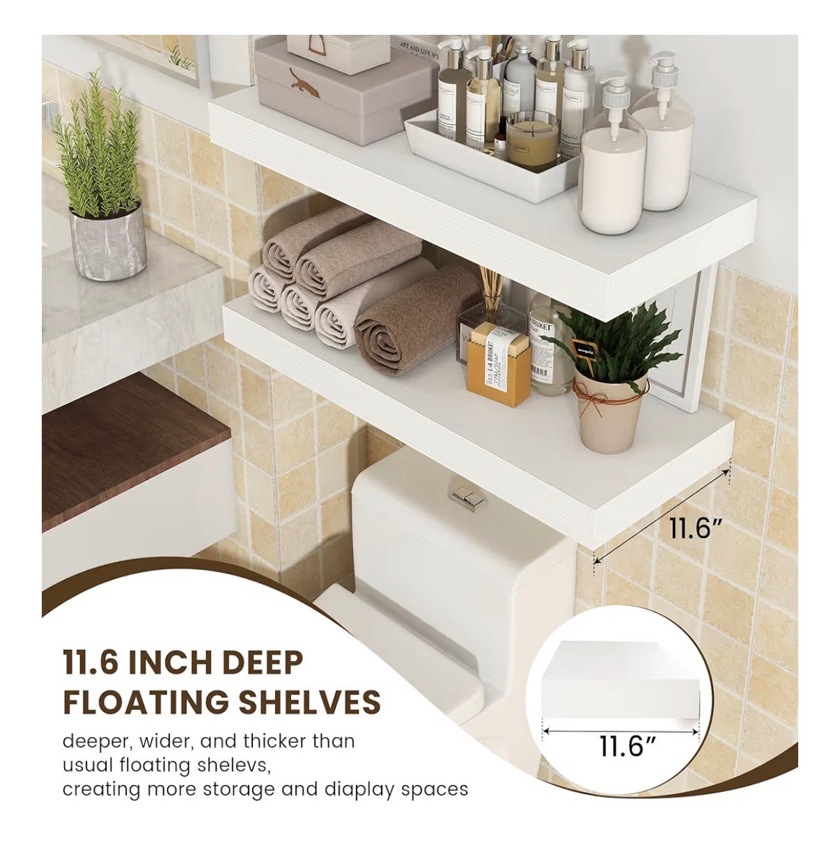 30 Inch Floating Shelves 12-Inch-Deep White Floating Shelve Set of 2