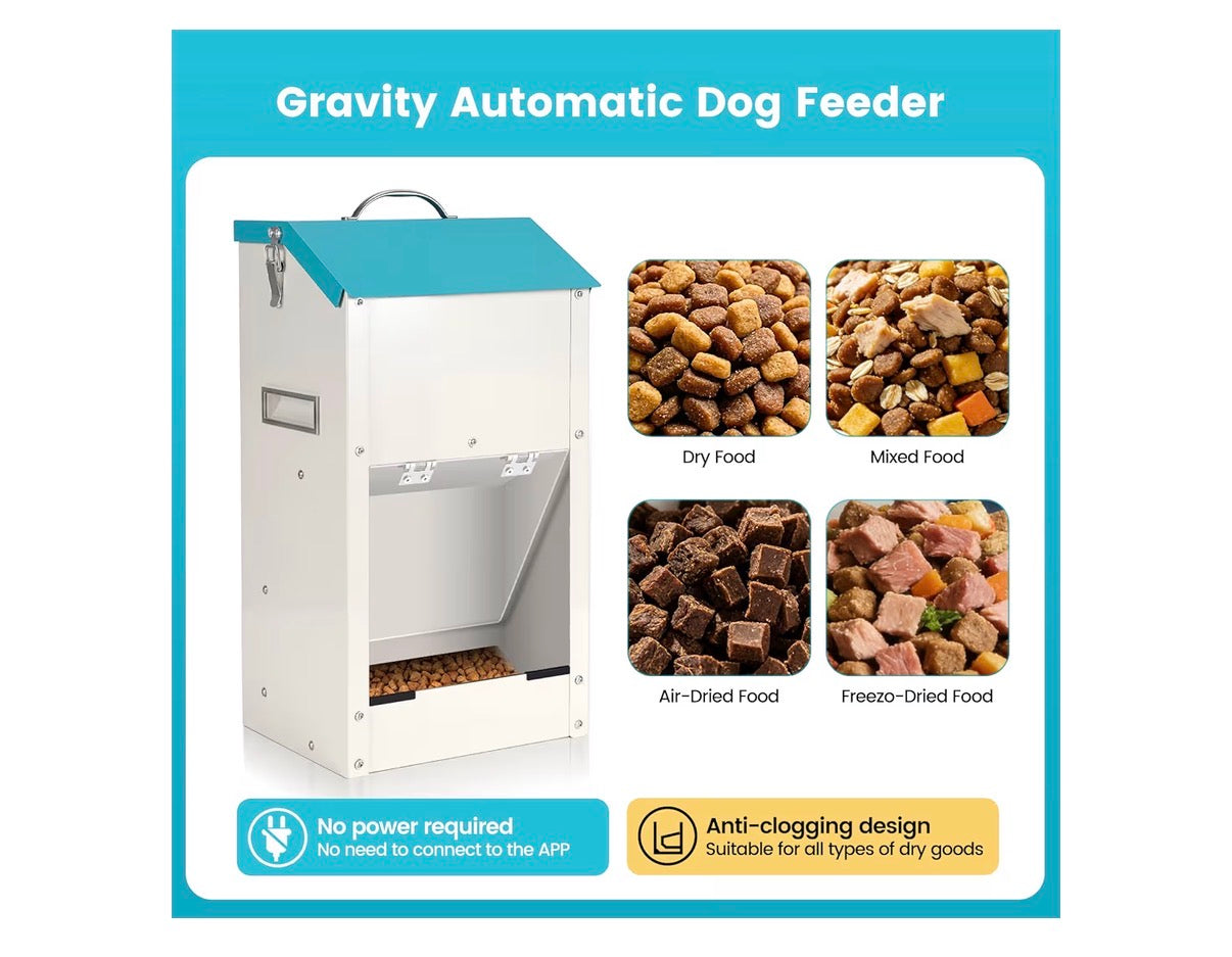 Automatic Dog Feeder Large Breed Outdoor & Indoor Galanized Dog Food Dispenser 15lbs Wall Mountable Gravity Pet FoodStation Auto Feeder Self Feeding with Clear Door for Puppy, Dog, Cat (New in Box)