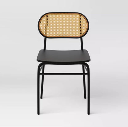 (New) Wicker Back Metal Dining Chair Black - Room Essentials
