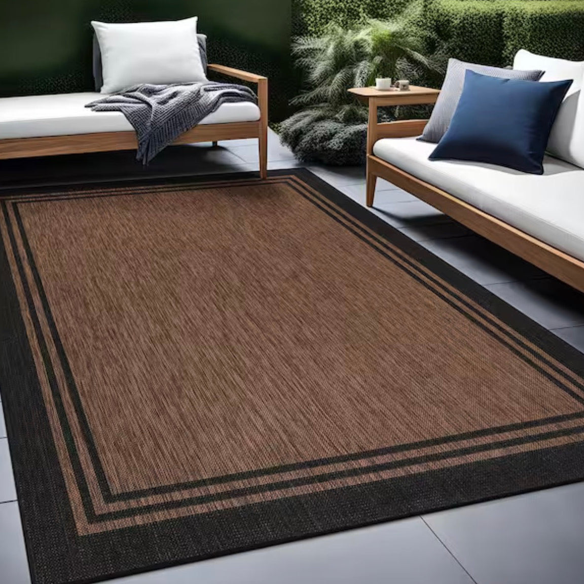 9ft. X 12ft. Gold Black Aloha Washable Bordered Indoor/Outdoor Area Rug