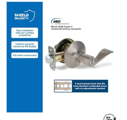 Sheild Security Wave Turn Button Privacy Door Lever (Satin Nickel)