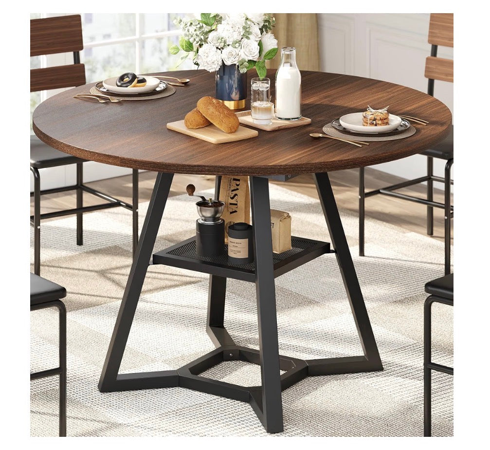 Knoworld 43 Inch Round Dining Table for 4, Kitchen Tables Dining Room Circle Dinner Table with Pedestal Metal Frame, Space Saving Wood Industrial Kitchen & Dining Room Table 43 Inches (Brown) (New in Box)