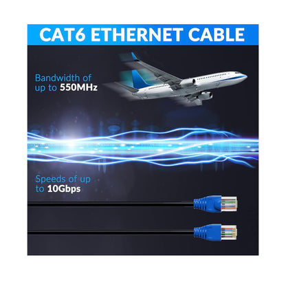 Cat6 Outdoor Ethernet Cable 350ft. Heavy Duty Double Jackets Internet Cord, Waterproof, Direct Burial (From 25ft. to 500ft Support PoE, Cat6, Cat5e, Cat5 Network, Cat6 RJ45 Patch Cable with 25 Ties