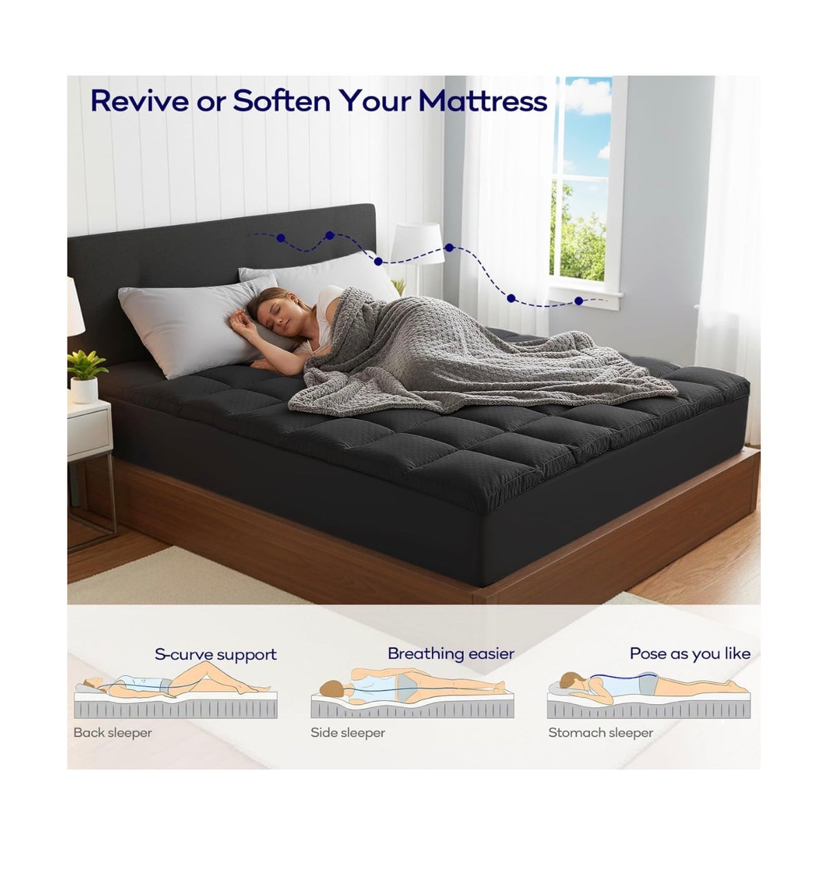 Olanly 4 Inch Dual-Layer Mattress Topper, Gel Memory Foam 2 Inch Gel Memory Foam Base and 2 Inch Cooling Pillow Top Mattress Cover, Deep Pockets Fits Mattresses Up to 21 Inch Full (Black) (New in Box)