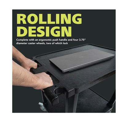 Pearington 2 Tier Compact Multi-Purpose Plastic Utility Cart with Lockable Wheels Up to to 150lbs (Black) (New in Box)