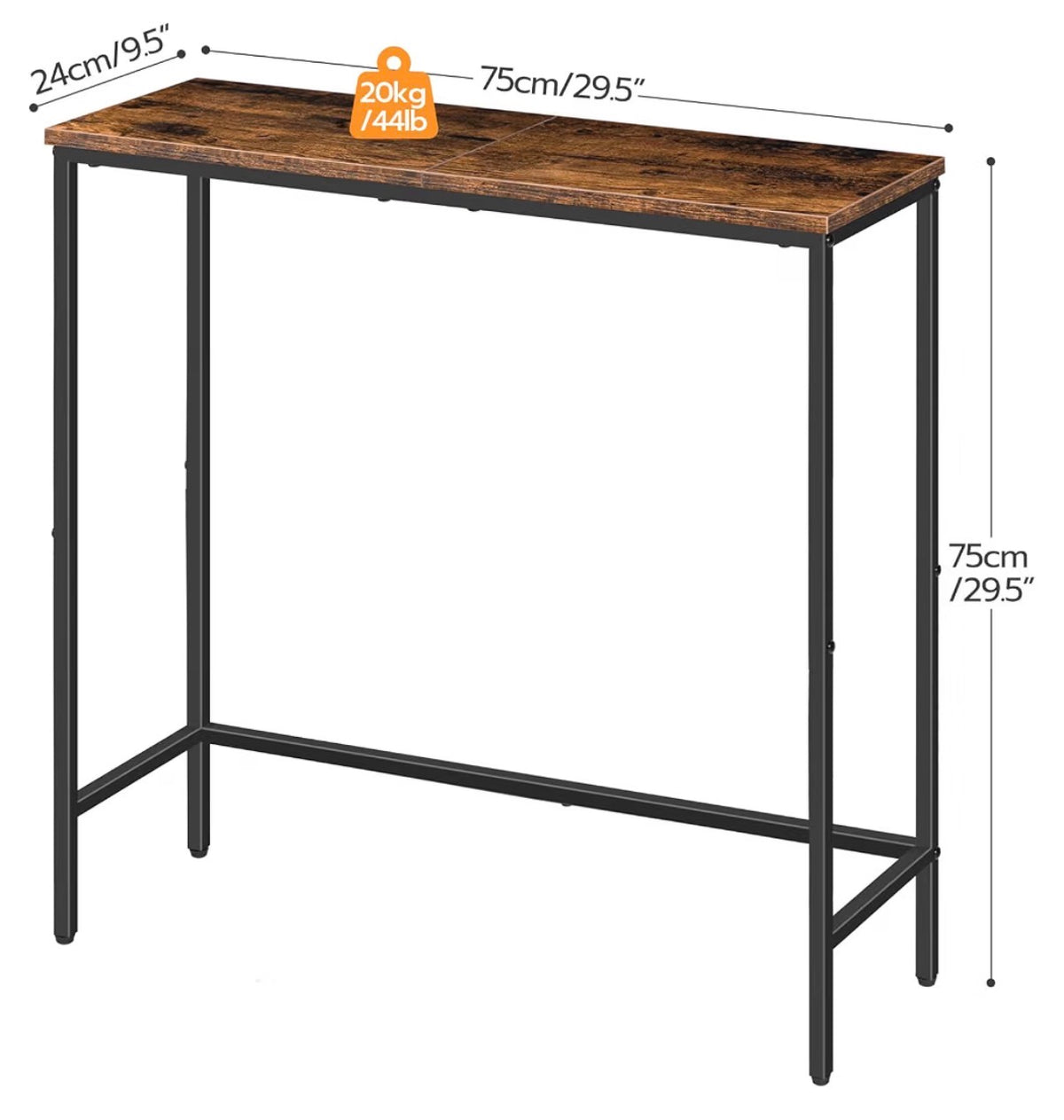 HOOBRO Narrow Console Table 29.5 Inch Small Entryway Table, Thin Sofa Side Display Table, for Hallway, Bedroom, Living Room, foyer, Rustic Brown and Black (New in Box: Needs to be Assembled)