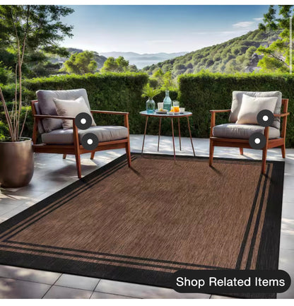 9ft. X 12ft. Gold Black Aloha Washable Bordered Indoor/Outdoor Area Rug