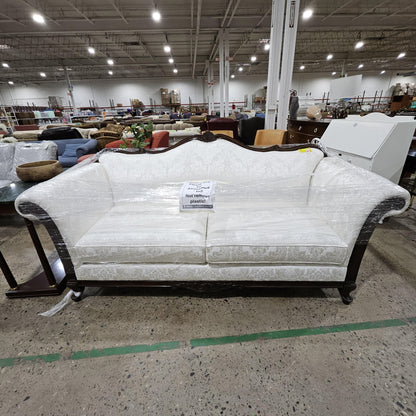 Traditional White Damask Sofa with Wooden Frame