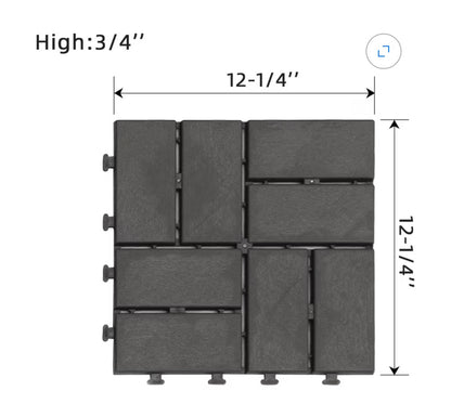 Domi Plastic Interlocking Deck Tiles, 44 Pieces One Pack, 12 Inch X 12 Inch Waterproof Outdoor Flooring All Weather Use Decking Tiles for Shed, Floor, Porch, Poolside, Garden, Backyard (Dark Gray) (New in Box)