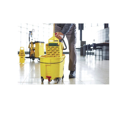 Rubbermaid Commercial 35 Qt WaveBrake 2.0 Side-Press Mopping Bucket and Wringer with Foot Pedal Drain for Professional/Industrial/Business Heavy Duty Floor Cleaning (Yellow) (New in Box)