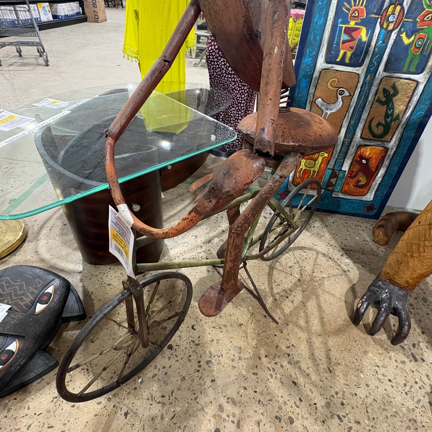 Metal Insect on Bike Sculpture