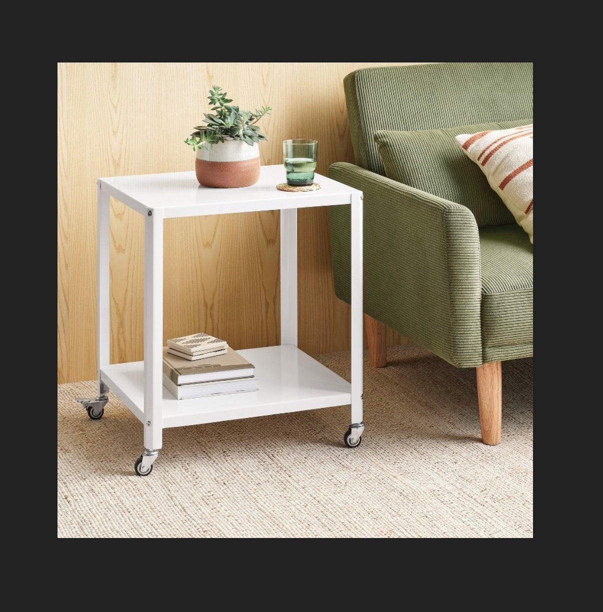 Metal Accent Rolling Side Table (Chalk White) (New in Box)