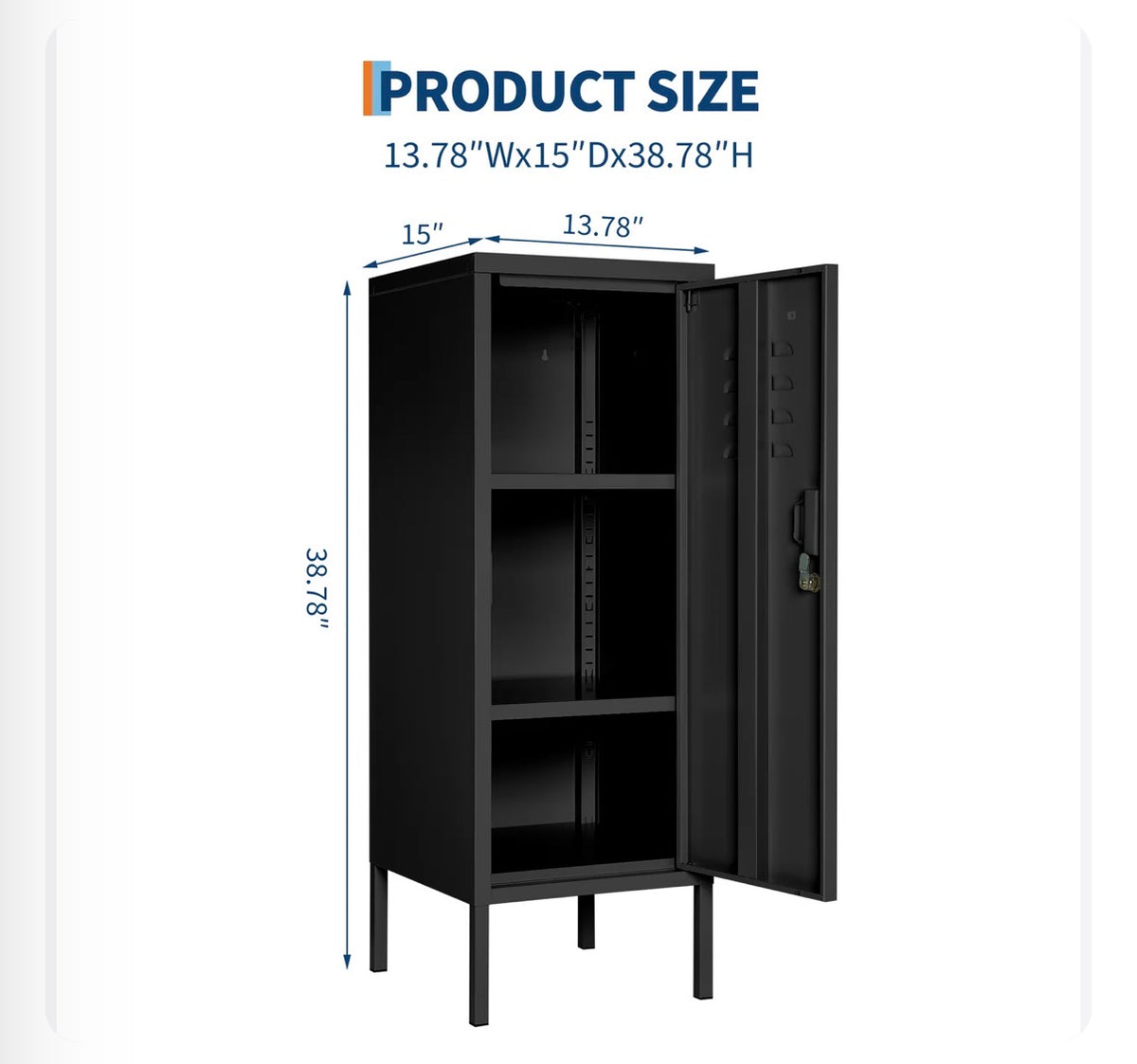 Garvee Lockable Metal Locker Cabinet 39 Inch Height Metal Storage Cabinet with Lock, Adjustable Shelf & Ventilation, Steel Locker for Gym, School, Office, Home, Garage (Black) (New in Box)