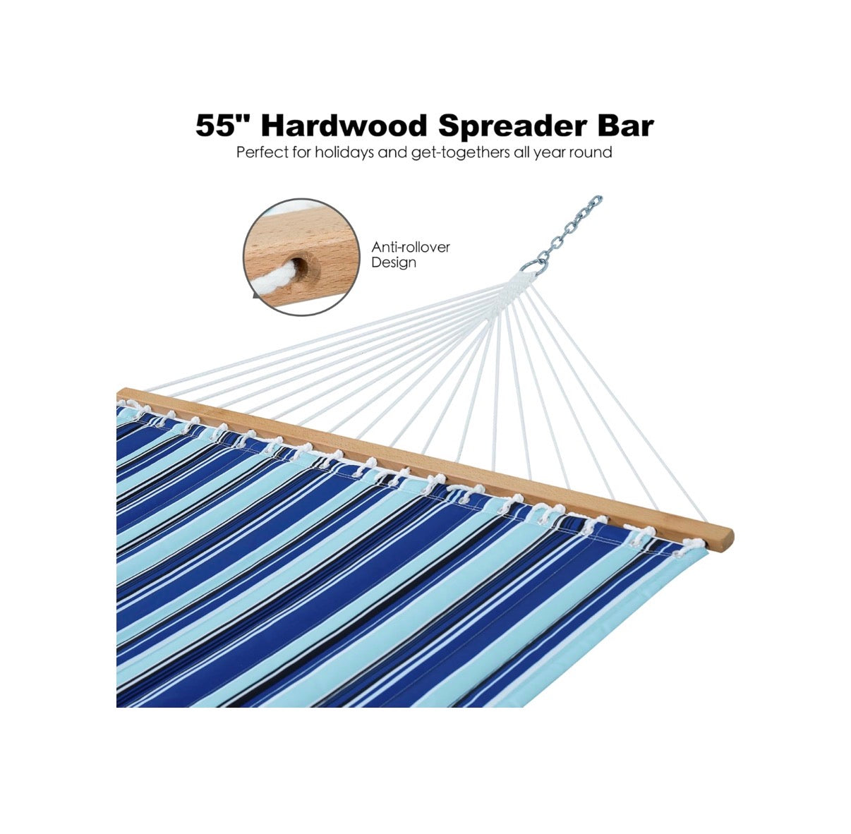 Gafete 12 Ft. 2 Person Hammock for Outside with Hardwood Spreader Bar 475 lbs, Comfy Quilted Fabric, Extra Large Removable Pillow, Convenient Side Pocket & Secure Carabiners, (Catalina Beach) (New in Box)