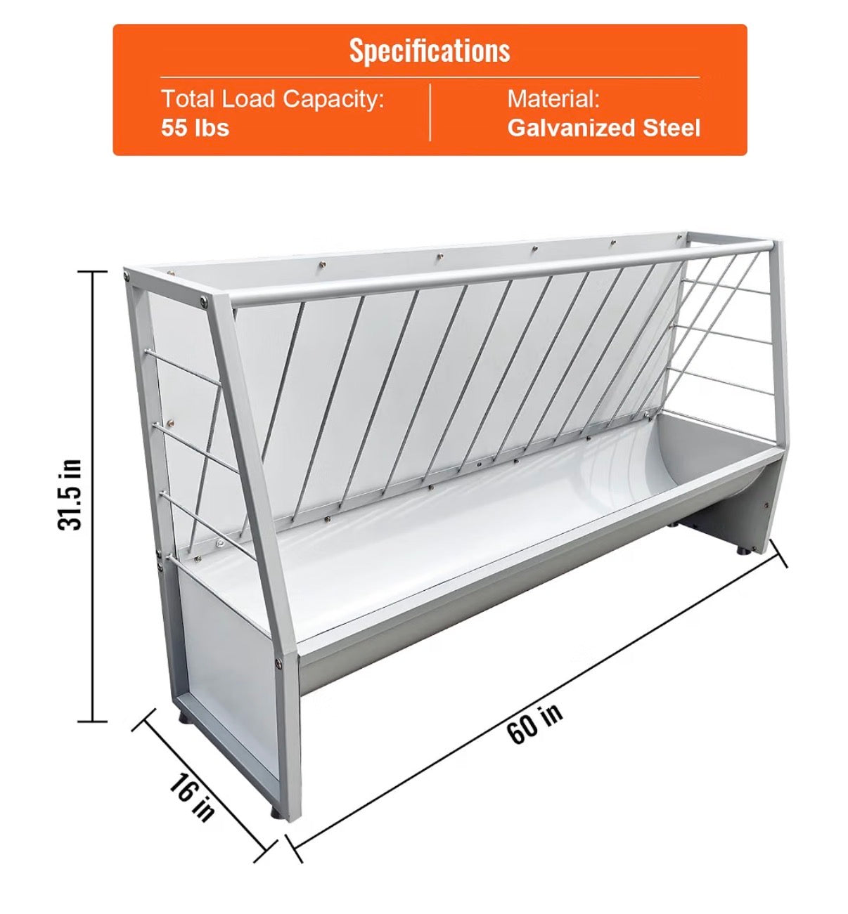 5ft Pasture Hay Feeder, Heavy Duty Galvanized Steel Livestock Hay Feeder, Outdoor Pasture Feeder for Sheep, Goats, Pony and Miniature Horses (New in Box)