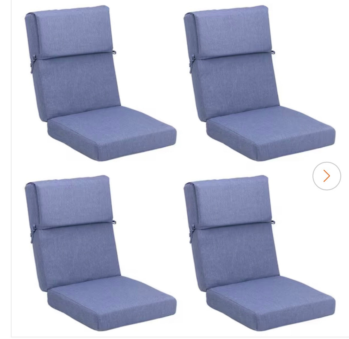 21.6 Inch X 24.2 Inch Outdoor High Back Chair Cushion with Adjustable Buckles and Ties In Dark Blue (4 Pack)