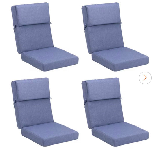 21.6 Inch X 24.2 Inch Outdoor High Back Chair Cushion with Adjustable Buckles and Ties In Dark Blue (4 Pack)