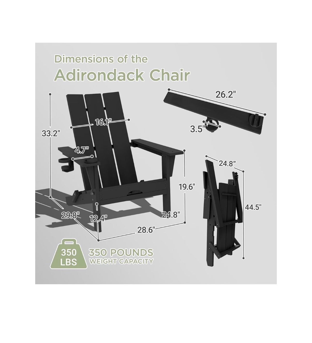 Folding Adirondack Chairs Set of 2, All Weather Outdoor Patio Chairs with Cup Holder and 360 Degrees Rotating Multifunctional Holder, Plastic Fire Pit Chairs for Backyard (Black) (New in Box)