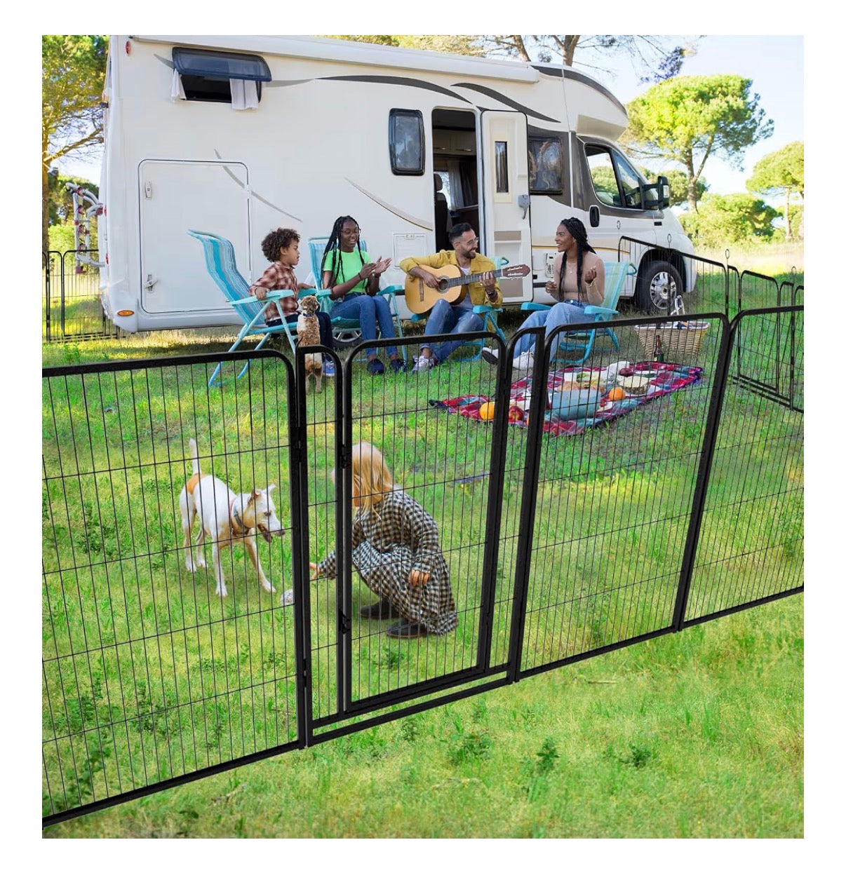 Dog Playpen Outdoor Extra Wide 16 Panel Heavy Duty Dog Fence 47 Inches Anti-Rust Coating Strengthened Dog Fence with Doors Portable for RV Camping Yard, Total 42 Ft., 140 Sq. Ft. (Black) (New in Box)