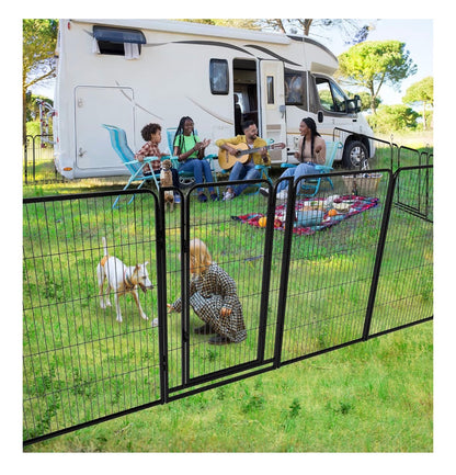 Dog Playpen Outdoor Extra Wide 16 Panel Heavy Duty Dog Fence 47 Inches Anti-Rust Coating Strengthened Dog Fence with Doors Portable for RV Camping Yard, Total 42 Ft., 140 Sq. Ft. (Black) (New in Box)