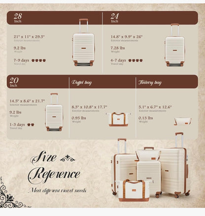 Luggage Sets with Spinner Wheels, PC + ABS Hard Shell Travel Luggage, Lightweight Carry-On Suitcases with TSA Lock, YKK Zippers (Beige) (New in Box)