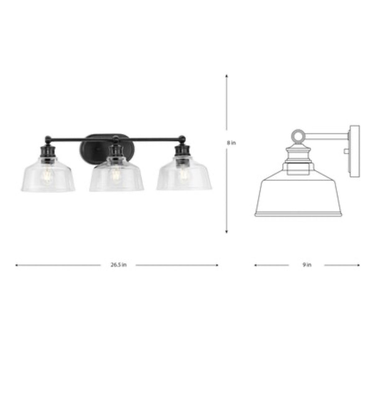 Progress Lighting Singleton 26.5 Inch 3 Light Farmhouse Bathroom Vanity Light (Matte Black) (New in Box)