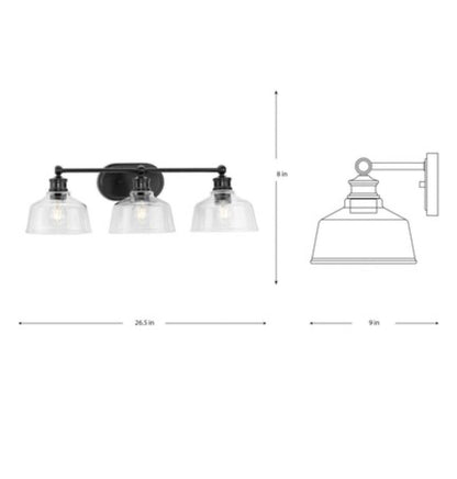 Progress Lighting Singleton 26.5 Inch 3 Light Farmhouse Bathroom Vanity Light (Matte Black) (New in Box)