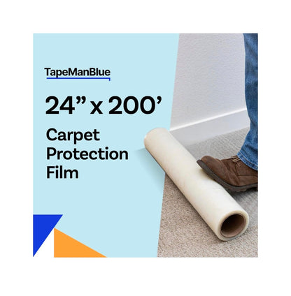 TapeManBlue Carpet Proction Film 24 inch X 200 ft. Roll, Self Adhesive Plastic carpet protector Film with Clean Removal & Easy Unwind, Durable Protection Tape to Shield Your Surface from dirt and Spills (New in Box)