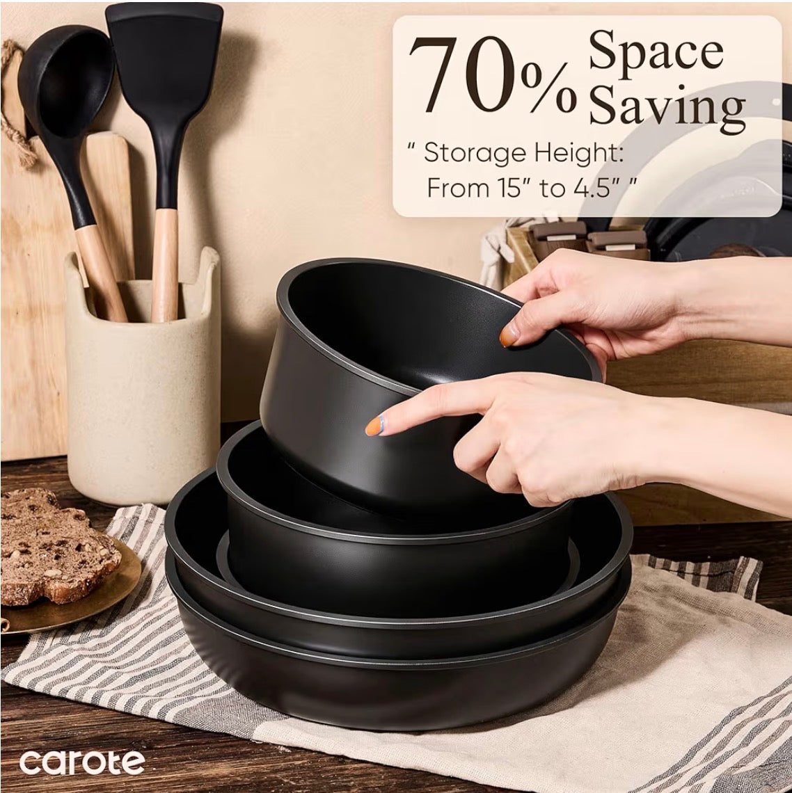 Carote 31 piece pots and pan set - non stick, detachable handle cookware- black