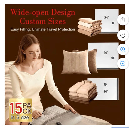 15 Pack Vacuum Storage Bags with Electric Pump, Space Saver Compression Bags for Travel and Moving, Reusable Airtight Sealer