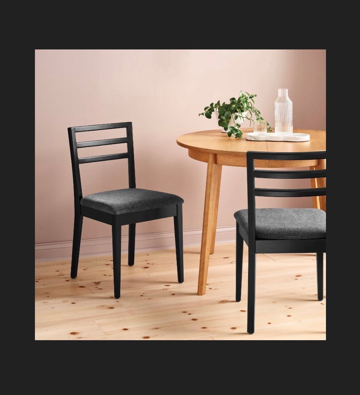 Set of 2-Ladder Back Dining Chairs with Padded Seat (Black) (New in Box)