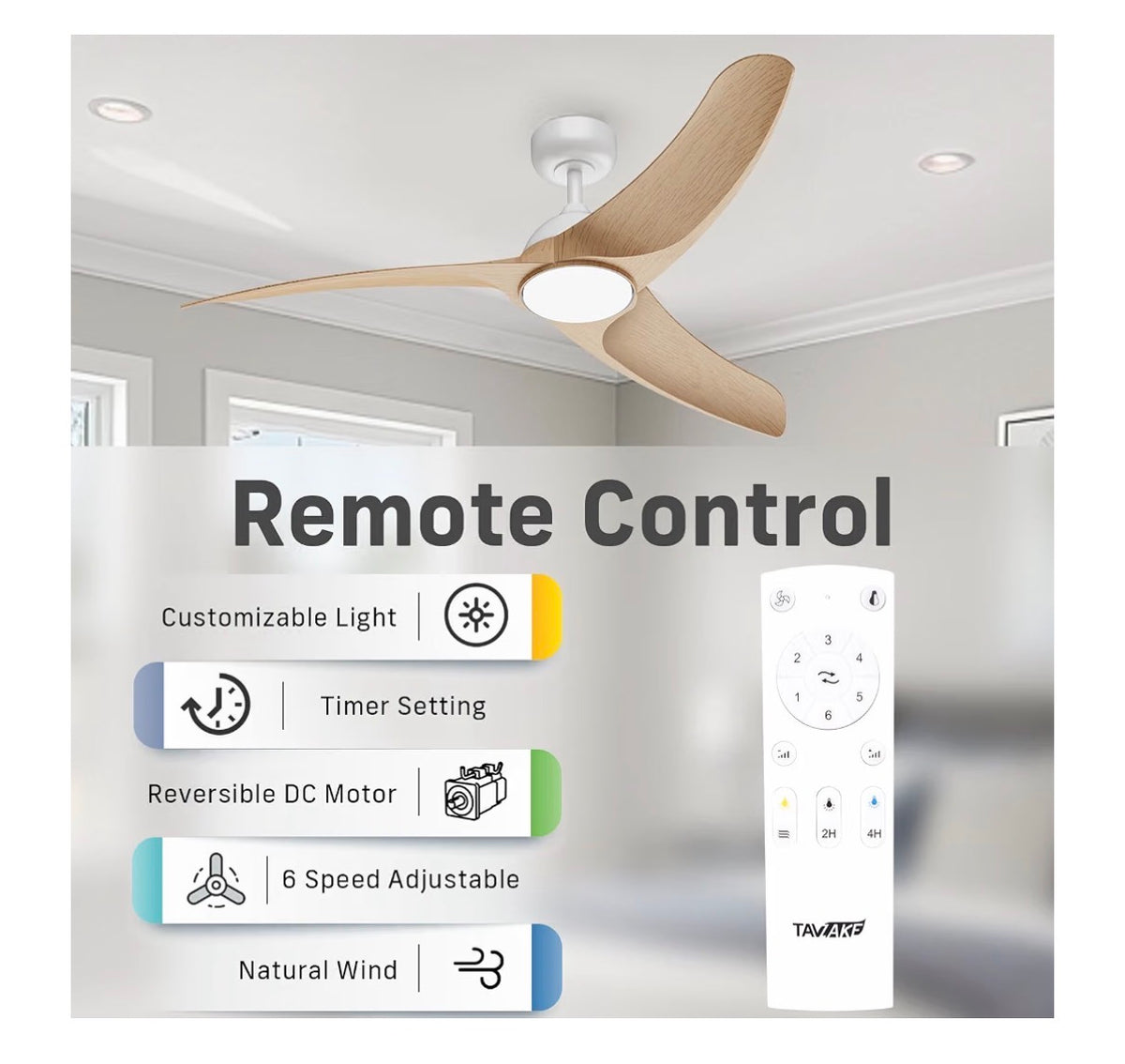 Ceiling Fan with Lights, 42 Inch Low Profile Ceiling Fan with Light and Remote Control, Flush Mount, 3CCT, Dimmable, quiet Reversible Motor, Modern Ceiling Fan for Bedroom Indoor/Outdoor Use (Wood) (New in Box)